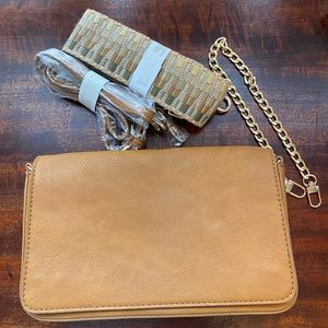 Ah Dorned Tan Vegan Leather Bag with Three Straps